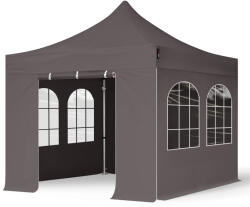 TOOLPORT Összecsukható pavilon, Aluminium, 3x3m, 4 oldalpanellel együtt, sötétszürke Pavilon sátor, Piaci sátor, Pop up sátor - (600149)