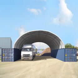 TOOLPORT Konténer sátor, 10x12m, PRIMEtex-ponyva, fehér, statikai megerősítéssel Kocsibeálló - (49670)