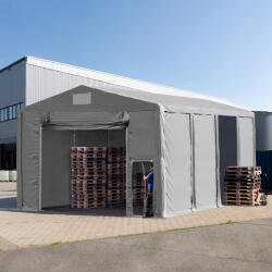 TOOLPORT Ipari sátor, 8x8m, PVC ponyva, szürke, padlókerettel, statikai megerősítéssel (föld alap) Raktár sátor - (93832)