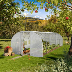 TOOLPORT Fóliás melegház, 3x8m, PE ponyva, fehér Fólia sátor - (8998)
