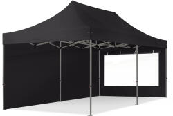 TOOLPORT Összecsukható pavilon, acél, 3x6m, 2 oldalpanellel együtt, fekete Pavilon sátor, Piaci sátor, Pop up sátor - (600064)