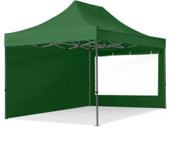 TOOLPORT Összecsukható pavilon, acél, 3x4, 5m, 2 oldalpanellel együtt, sötét zöld Pavilon sátor, Piaci sátor, Pop up sátor - (600051)