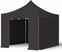 TOOLPORT Összecsukható pavilon, Aluminium, 3x3m, 4 oldalpanellel együtt, fekete Pavilon sátor, Piaci sátor, Pop up sátor - (600143)
