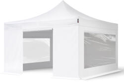 TOOLPORT Összecsukható pavilon, acél, 4x4m, 4 oldalpanellel együtt, fehér Pavilon sátor, Piaci sátor, Pop up sátor - (600105)