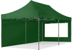 TOOLPORT Összecsukható pavilon, acél, 3x6m, 2 oldalpanellel együtt, sötét zöld Pavilon sátor, Piaci sátor, Pop up sátor - (600074)