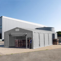 TOOLPORT Ipari sátor, 8x12m, PVC ponyva, szürke, padlókerettel, statikai megerősítéssel (beton alap) Raktár sátor - (94053)