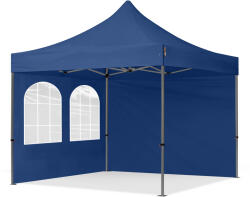 TOOLPORT Összecsukható pavilon, acél, 3x3m, 2 oldalpanellel együtt, sötétkék Pavilon sátor, Piaci sátor, Pop up sátor - (600007)