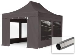 TOOLPORT Összecsukható pavilon, acél, 3x4, 5m, 4 oldalpanellel együtt, sötétszürke Pavilon sátor, Piaci sátor, Pop up sátor - (600055)