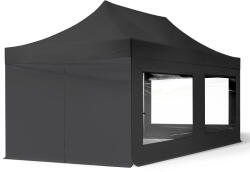 TOOLPORT Összecsukható pavilon, acél, 3x6m, 4 oldalpanellel együtt, fekete Pavilon sátor, Piaci sátor, Pop up sátor - (59357)