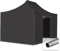 TOOLPORT Összecsukható pavilon, acél, 3x4, 5m, 4 oldalpanellel együtt, fekete Pavilon sátor, Piaci sátor, Pop up sátor - (600115)