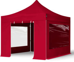 TOOLPORT Összecsukható pavilon, Aluminium, 3x3m, 4 oldalpanellel együtt, piros Pavilon sátor, Piaci sátor, Pop up sátor - (600155)