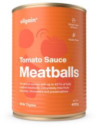 Vilgain Húsgombócok paradicsomszószban -⁠ R2E marha- és sertéshús golyók lédús paradicsomszószban, egy csipetnyi kakukkfűvel, glutén- és mesterséges tartósítószerektől mentes