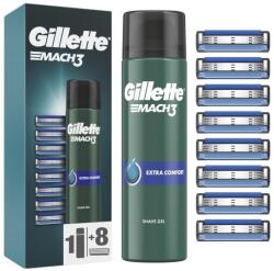 Gillette Gillette Mach3 8 db cserefej + Extra Comfort borotvagél 200 ml (Shave Gel) 200 ml