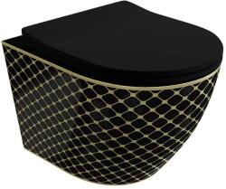 Spectrum Set vas WC suspendat Spectrum, Trendi Slim, rimless, cu capac soft close, negru-auriu (35450)