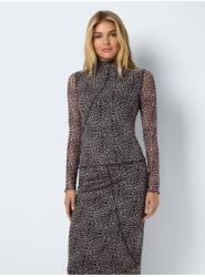 Noisy May női blúz, magas gallérral, grafikai nyomattal, barna színű, poliészter, L INTL (206133)