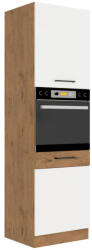 TEMPO KONDELA Magas szekrény beépített sütőnek, lancelot tölgy/ fehér extra magas fényű HG, VEGA 60 DP-210 2F (211783)