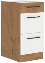 TEMPO KONDELA Alsó szekrény, lancelot tölgy/ fehér extra magas fényű HG, VEGA D40 3S BB (211745)