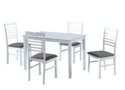 TEMPO KONDELA Étkezőgarnitúra, MDF fehér/szürke szövet, BRISBO 1+4 (189751)