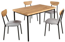 TEMPO KONDELA Étkezőgarnitúra 1+4, világos tölgy/szürke/fekete, MADIO (397056)