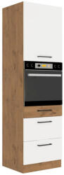 TEMPO KONDELA Magas szekrény beépített sütőnek, lancelot tölgy/ fehér extra magas fényű HG, VEGA 60 DPS-210 3S 1F (211782)