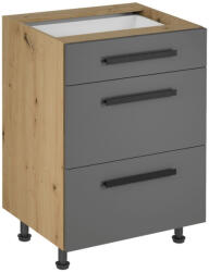 TEMPO KONDELA Alsó szekrény, artisan tölgy/szürke matt , fogantyúkkal, LANGEN D60S3 U (263665)