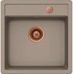 SCHOCK Schock Mono N-100S konyhai mosogatótálca 490 x 510 mm Cristadur Twilight, taupe szürke és szűrőkosár, távműködtető gomb, túlfolyó takaró Réz (SETMN100STWPVCOB)