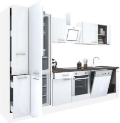 Leziter Yorki 310 konyhablokk fehér korpusz, selyemfényű fehér front alsó sütős elemmel alulfagyasztós hűtős szekrénnyel (L310FHFH-SUT-AF)
