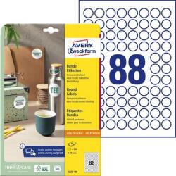 Avery Zweckform Etikett, univerzális, 20 mm, kör, AVERY ZWECKFORM, 880 etikett/csomag (AY622210)