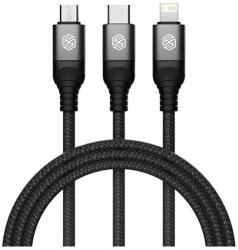 Nillkin swift pro adatkábel 3in1, usb - lightning/microusb/type-c, 4.4a, gyorstöltő, 150cm, cipőfűző, fekete (GP-155029)