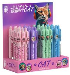 ICO Golyóstoll display, 0, 8 mm, nyomógombos, cicás tolltest, ICO Cat , kék (TICSTC)