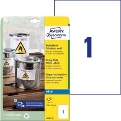 Avery-Zweckform Etikett, 210x297 mm, poliészter, időjárásálló, AVERY ZWECKOFRM, fehér, 10 etikett/csomag (AYJ477510)