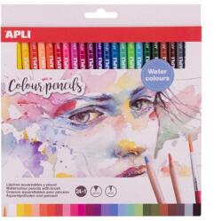 APLI Akvarell színes ceruza készlet, háromszögletű, ecsettel, APLI, 24 különböző szín (LCA18913) - papirdepo