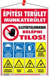  Információs tábla, 35x25 cm, Építési terület! (LUIN043) - papirdepo