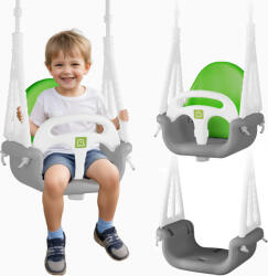 RicoKids elefántos 3in1 Gyerekhinta leesésgátlóval és háttámlával, 6hónapos kortól, 30kg - Szürke, Zöld