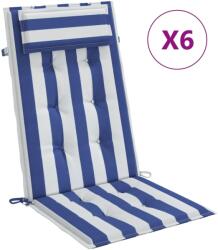 vidaXL 6 db kék-fehér csíkos oxford szövet magas háttámlájú székpárna 3.2 kg (361921)