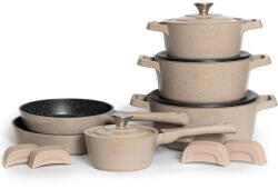 Royalty Line Premium RL-OS1014 Edénykészlet, 14 cm, Öntöttvas, Márvány Bevonat, Indukciós, Bézs