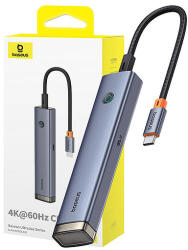 Baseus 6 Portos HUB AIR Baseus UltraJoy Sorozat 60 Hz Type-C - HDMI, USB3.0x2, USB2.0, C3.0, PD Szürke (