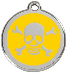 Red Dingo Rozsdamentes koponya-keresztcsont mintás acél biléta sárga - dogshop