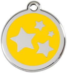 Red Dingo Rozsdamentes csillag mintás acél biléta sárga - dogshop