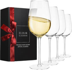 Elixir Glassware Set 4 pahare premium, ELIXIR GLASSWARE, din cristal, cu picior, 530 ml, potrivit pentru degustari, nunta, aniversari, petreceri, Transparent (5941947802409) Pahar