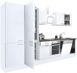 Leziter Yorki 340 konyhablokk fehér korpusz, selyemfényű fehér front alsó sütős elemmel polcos szekrénnyel és alulfagyasztós hűtős szekrénnyel (L340FHFH-SUT-PSZ-AF)