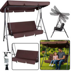  Háromszemélyes kerti hinta, ringatópárnák, barna matrac- 26562