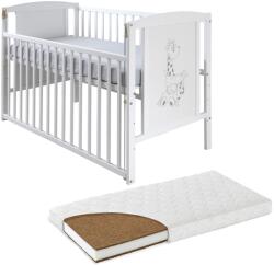 Kidizi Patut din lemn masiv 120x60 cm Bria alb cu laterala culisanta si saltea cocos LUX 120x60x12 cm, reglabil pe 3 nivele, certificat EN71 (3280+1206012LUX)