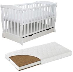 Kidizi Patut din lemn masiv 120x60 cm Bethany alb cu sertar, include saltea cocos 12 cm (0586+1206012LUX)