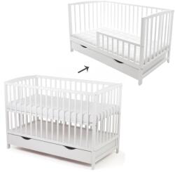Kidizi Patut din lemn masiv cu sertar, capac si bariera 120x60 cm Kidizi Orella alb, reglabil pe 3 nivele, certificat EN71 (4235+1637)