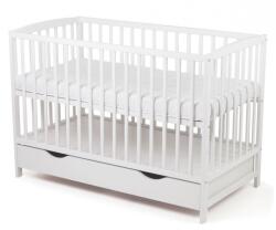 Kidizi Patut din lemn masiv cu sertar si capac 120x60 cm Kidizi Orella alb, reglabil pe 3 nivele, certificat EN71 (5949551914235)