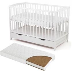 Kidizi Patut din lemn masiv cu sertar si capac 120x60 cm Kidizi Orella alb si saltea cocos LUX 120x60x12 cm, reglabil pe 3 nivele, certificat EN71 (4235+1206012LUX)