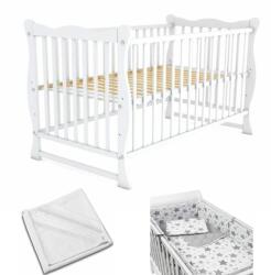 Kidizi Patut din lemn masiv 120x60 cm Isla alb, include protectie impermeabila si set lenjerie matlasata 5 piese Kidizi (SET5949221103945)
