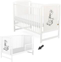 Kidizi Patut din lemn masiv 120x60 cm Bria alb, include bariera, reglabil pe 3 nivele, certificat EN71 (3259+1637)