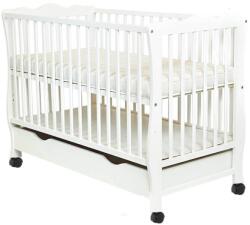 Kidizi Patut din lemn masiv cu sertar, capac si roti 120x60 cm Kidizi Isla alb, reglabil pe 3 nivele, certificat EN71 (5949221106762)